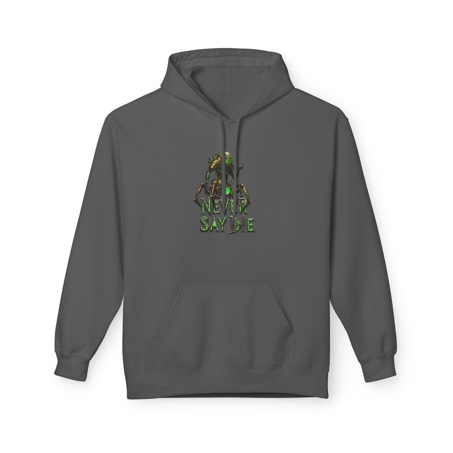 Hoodie with 'Never Say Die' Design - Perfect for Gamers, Motivational Gift, Casual Wear, Unisex Indoor/Outdoor Style