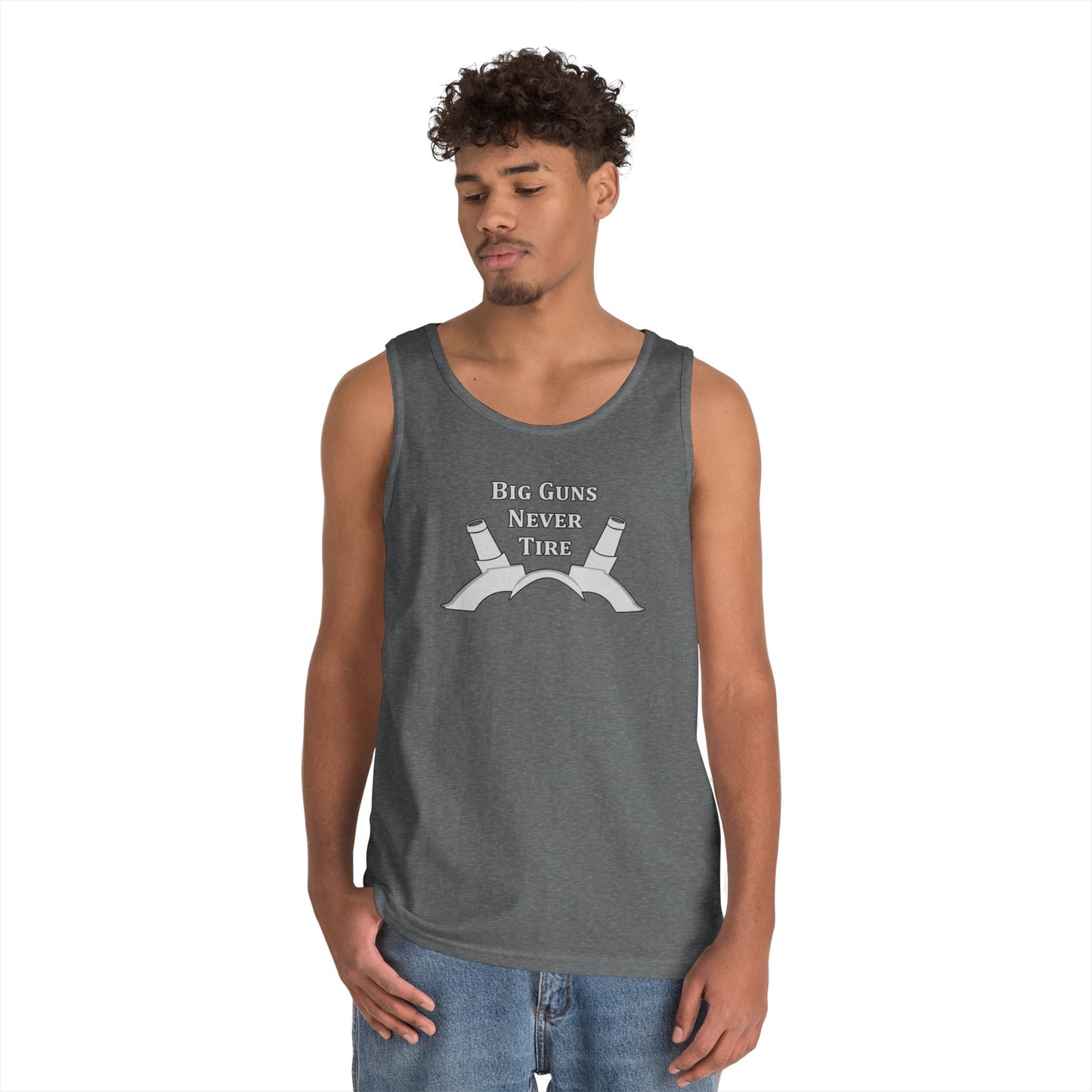 Only In Death - Unisex Cotton Tank Top - Big Guns Never Tire, Funny Gift for Gym Lovers, Wargamers, Miniature Wargaming, Summer Wear, Workout Apparel, Casual Tank