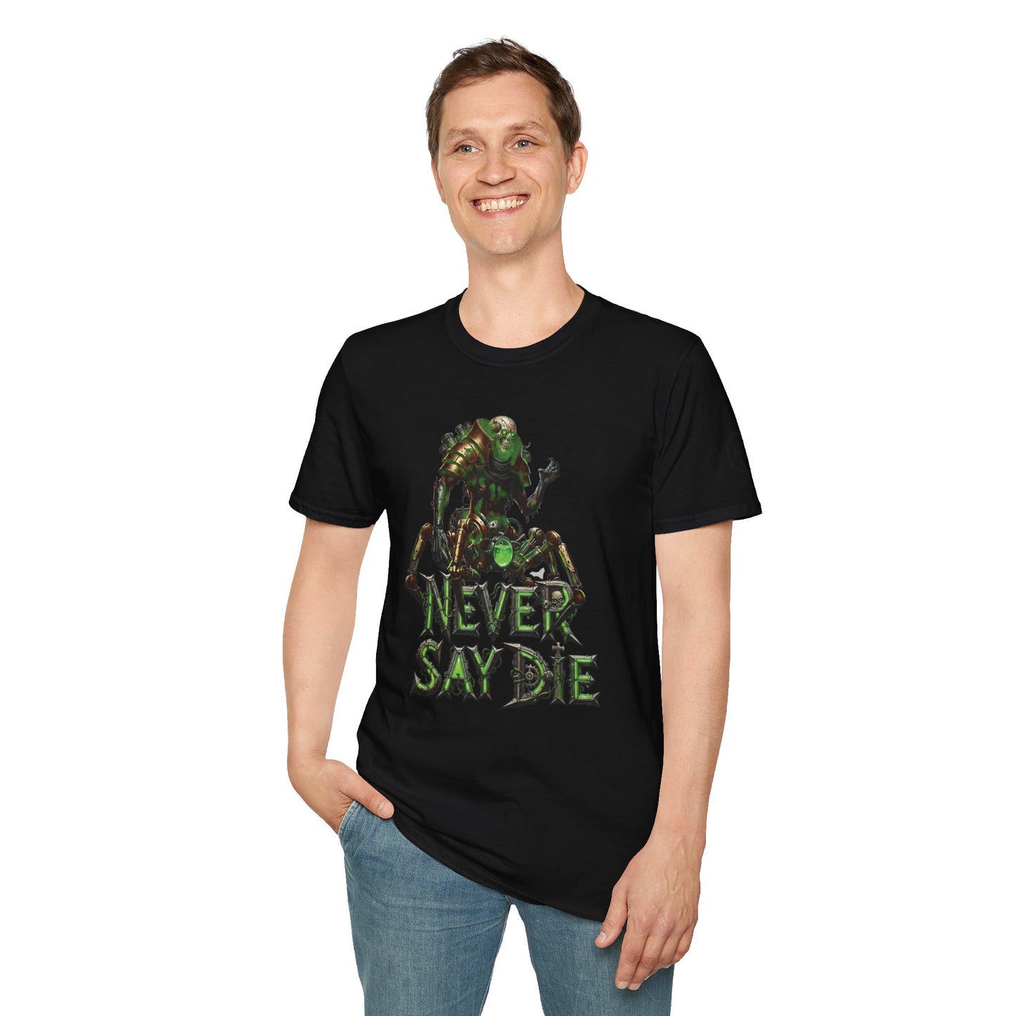 Never Say Die in the Necropolis Funny Dark Sci Fi Wargaming Unisex T-Shirt