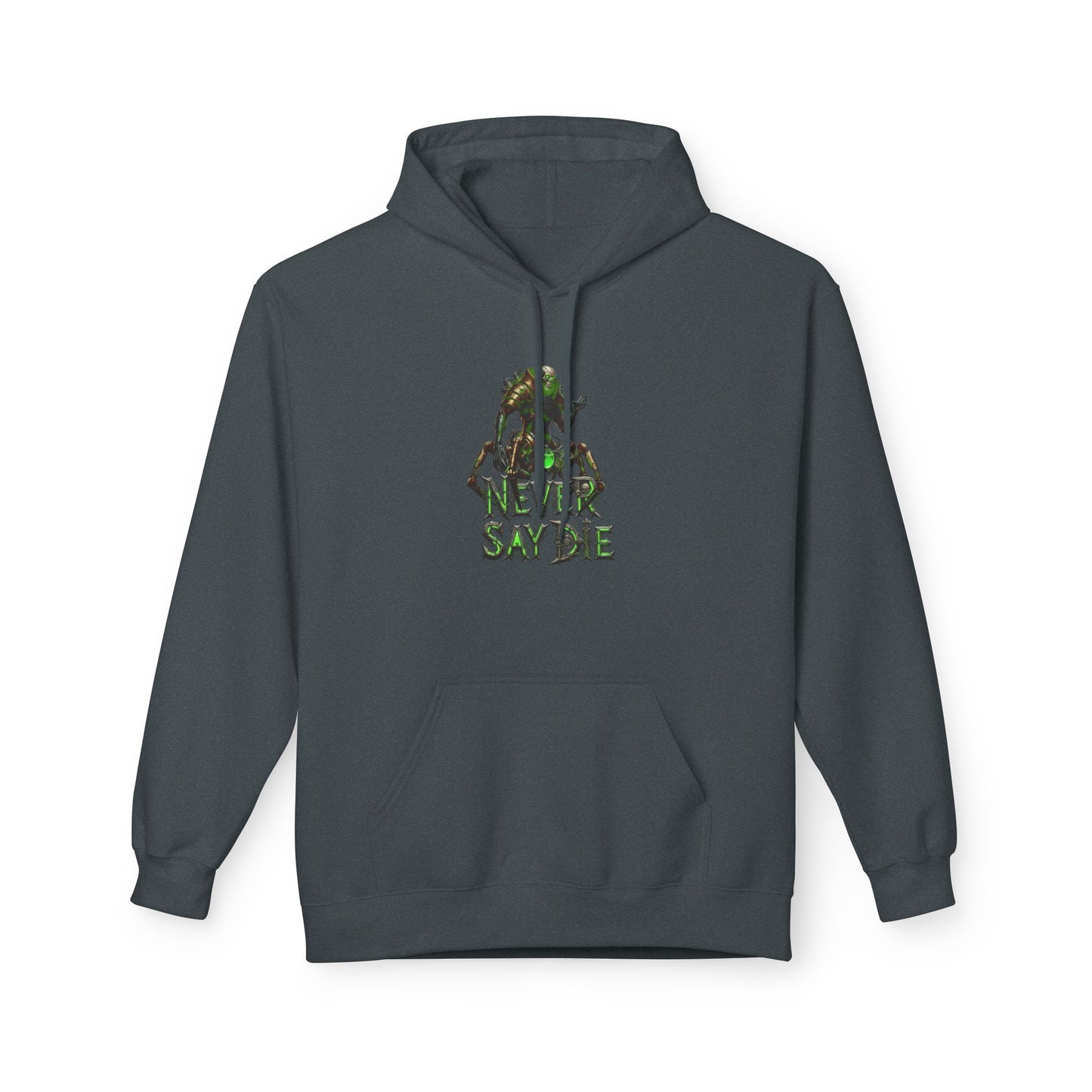 Hoodie with 'Never Say Die' Design - Perfect for Gamers, Motivational Gift, Casual Wear, Unisex Indoor/Outdoor Style