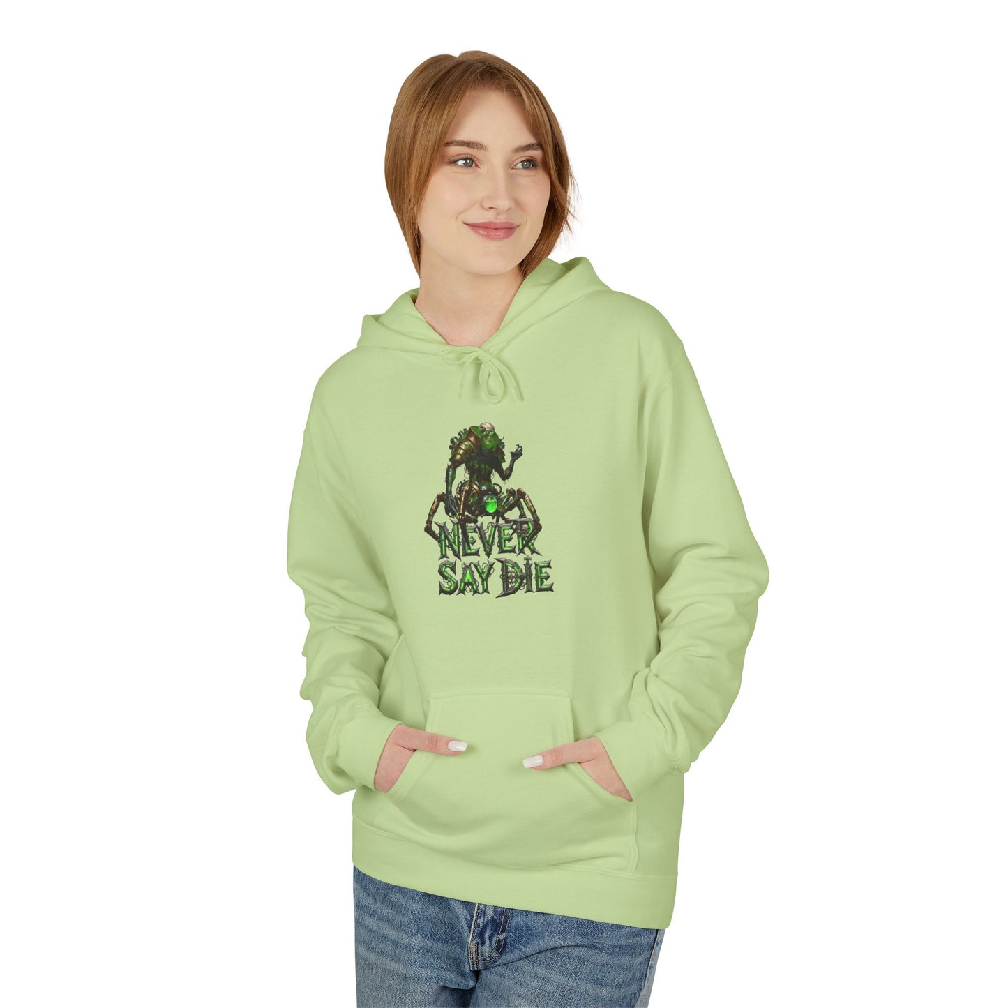 Hoodie with 'Never Say Die' Design - Perfect for Gamers, Motivational Gift, Casual Wear, Unisex Indoor/Outdoor Style