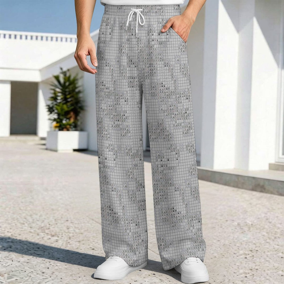 "Endless Grid" Subdued Minesweeper All-Over Print Pajama Pants