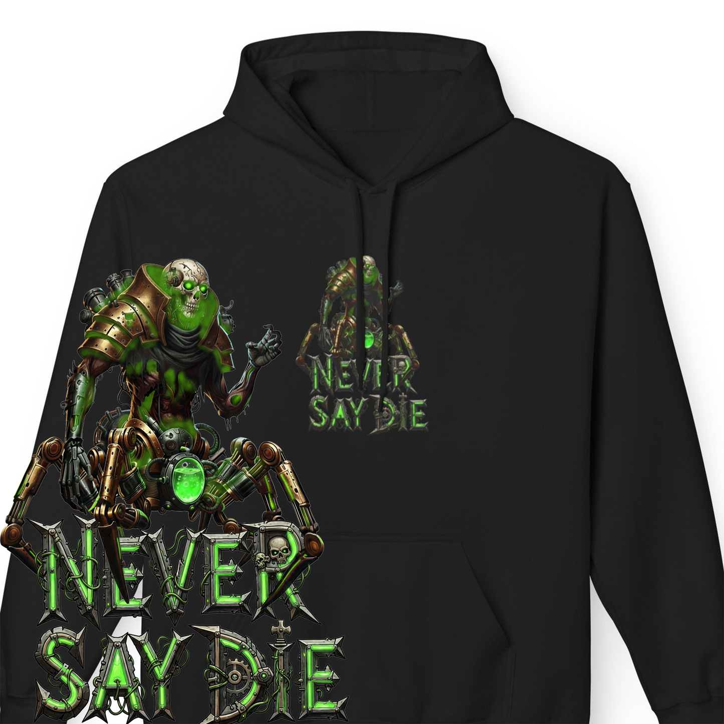 Hoodie with 'Never Say Die' Design - Perfect for Gamers, Motivational Gift, Casual Wear, Unisex Indoor/Outdoor Style