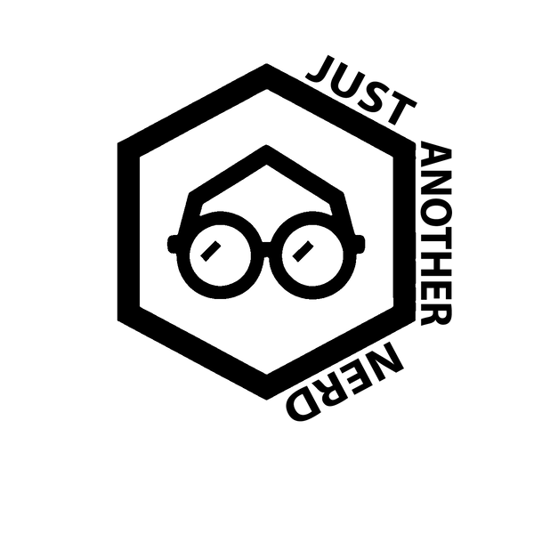 Logo with text 'Just Another Nerd' featuring a hexagonal frame with eyeglasses.