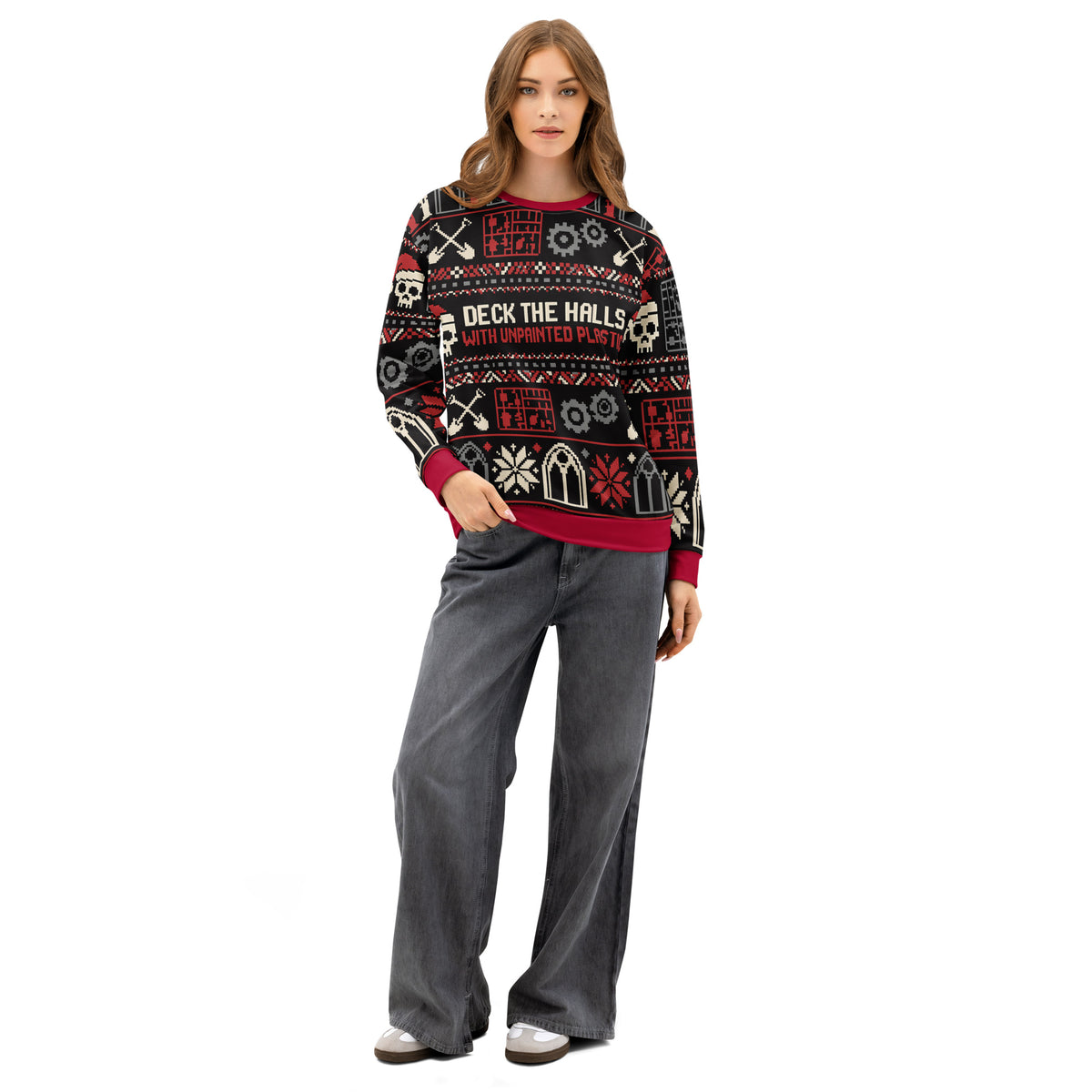 "Deck the Halls with Unpainted Plastic" All-Over Print Holiday Crewneck Sweatshirt