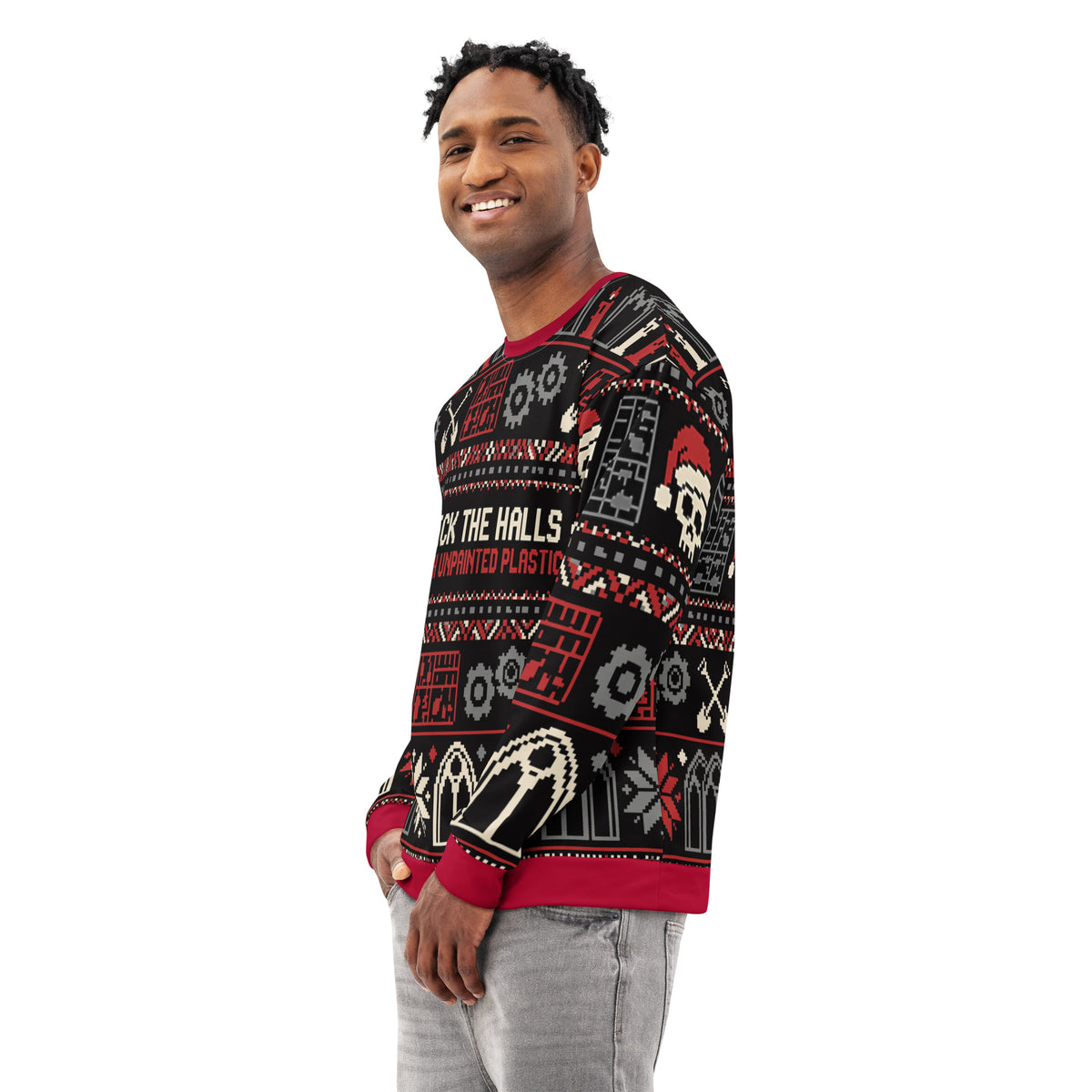 "Deck the Halls with Unpainted Plastic" All-Over Print Holiday Crewneck Sweatshirt