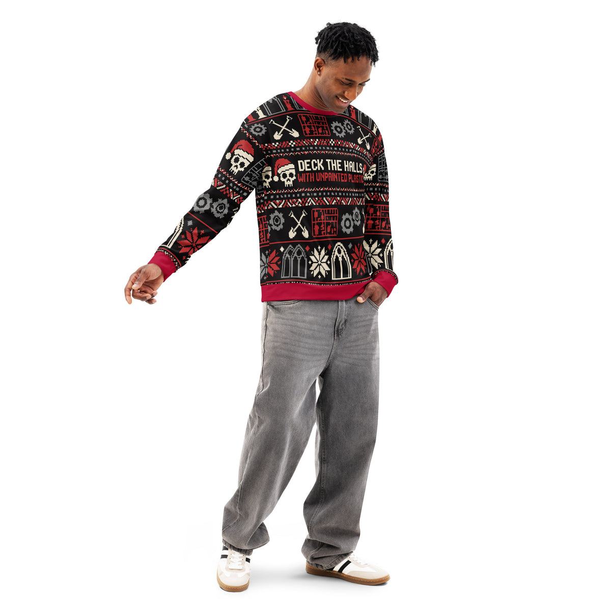 "Deck the Halls with Unpainted Plastic" All-Over Print Holiday Crewneck Sweatshirt
