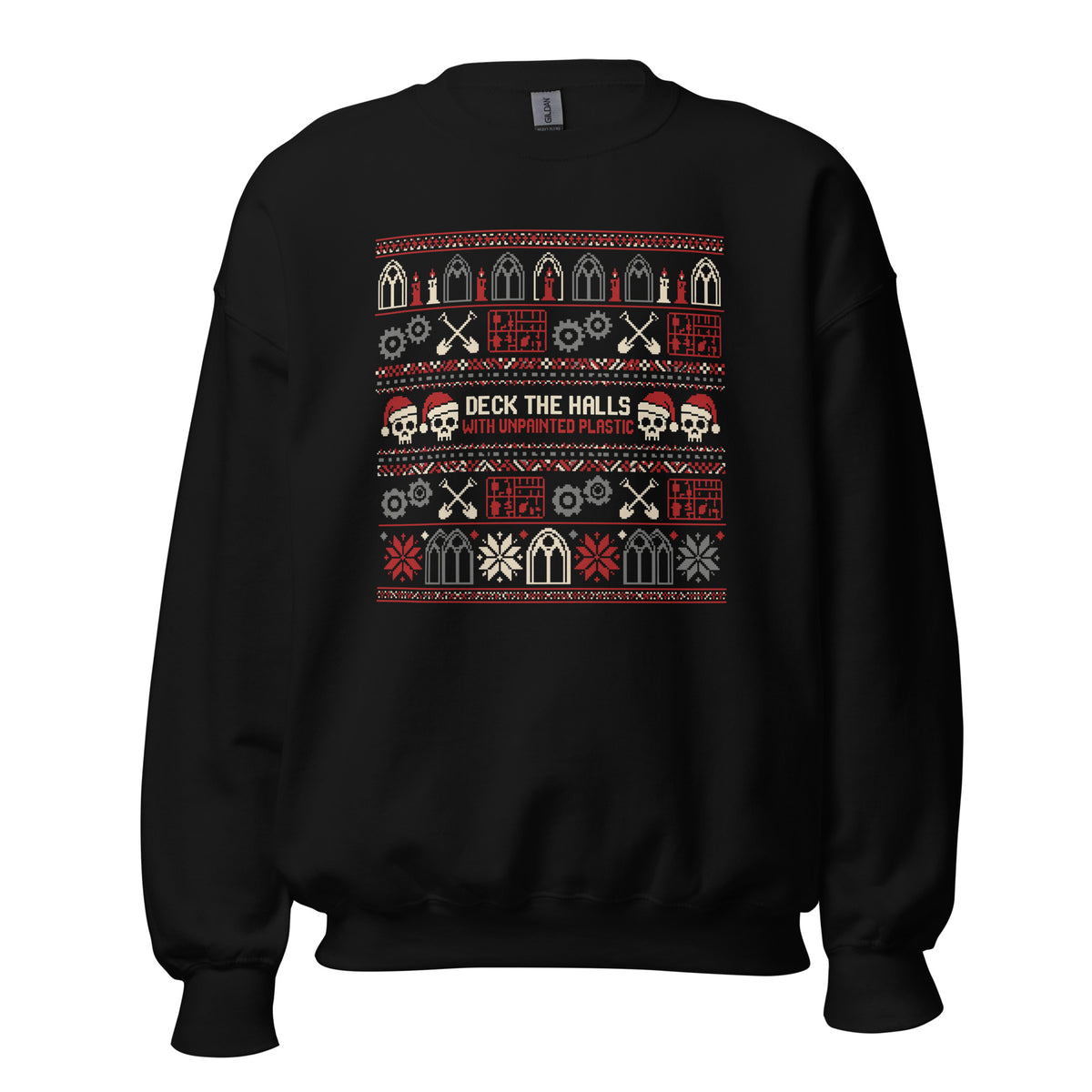 "Deck the Halls with Unpainted Plastic" Ugly Sweater Graphic Crewneck Sweatshirt