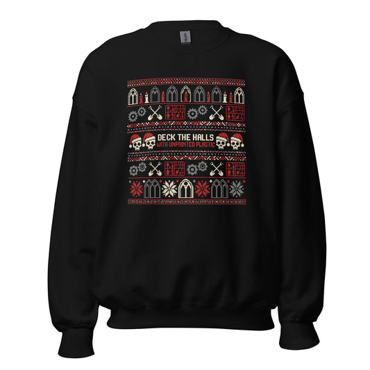 "Deck the Halls with Unpainted Plastic" Ugly Sweater Graphic Crewneck Sweatshirt