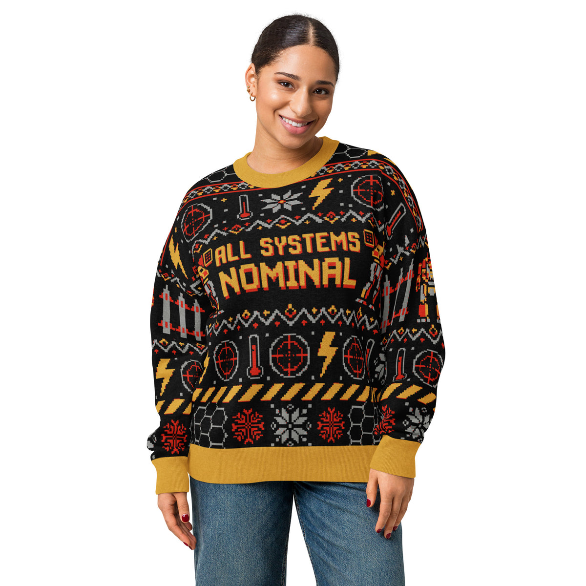 Mech Command Holiday Armor: "All Systems Nominal" Jacquard Knit Sweater
