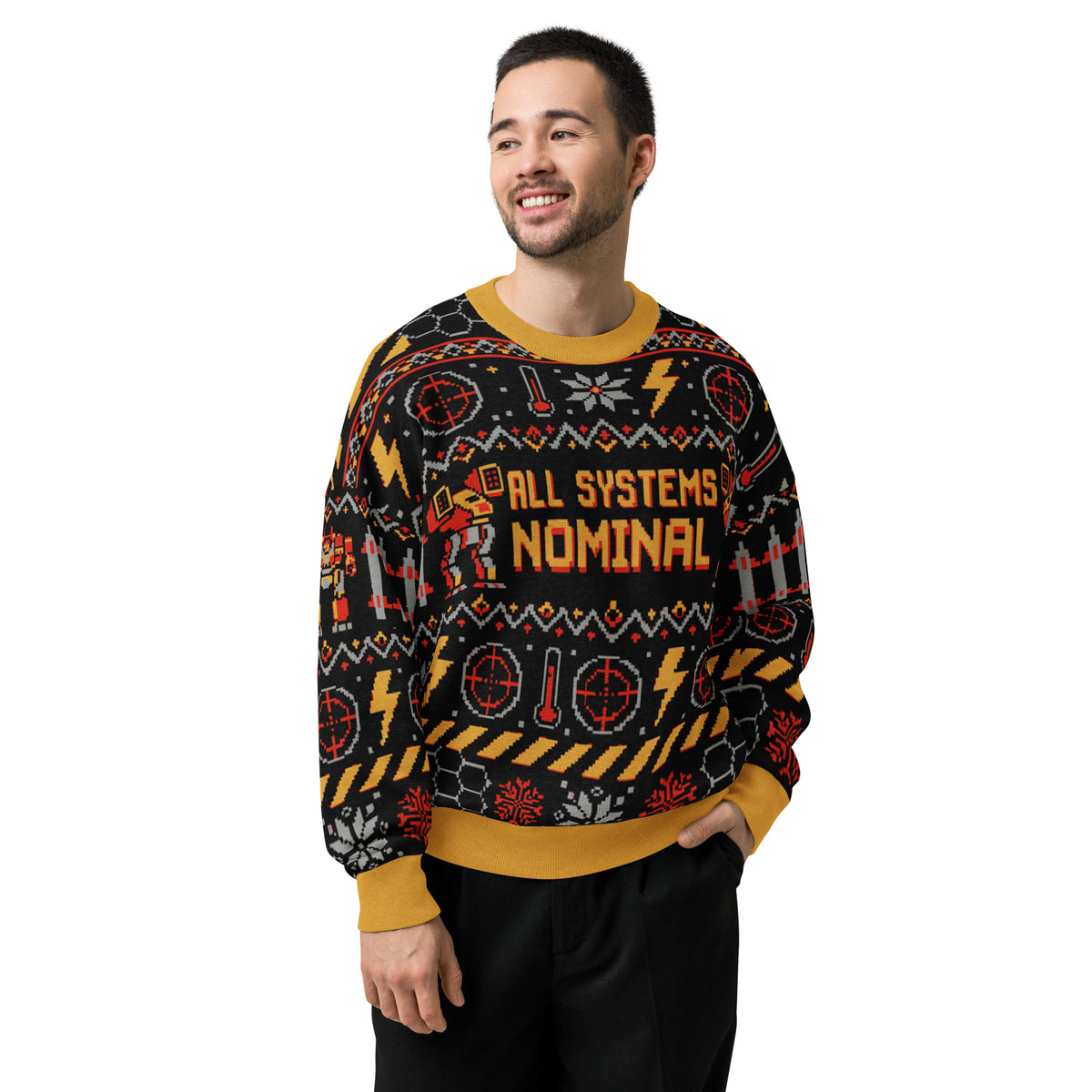 Mech Command Holiday Armor: "All Systems Nominal" Jacquard Knit Sweater